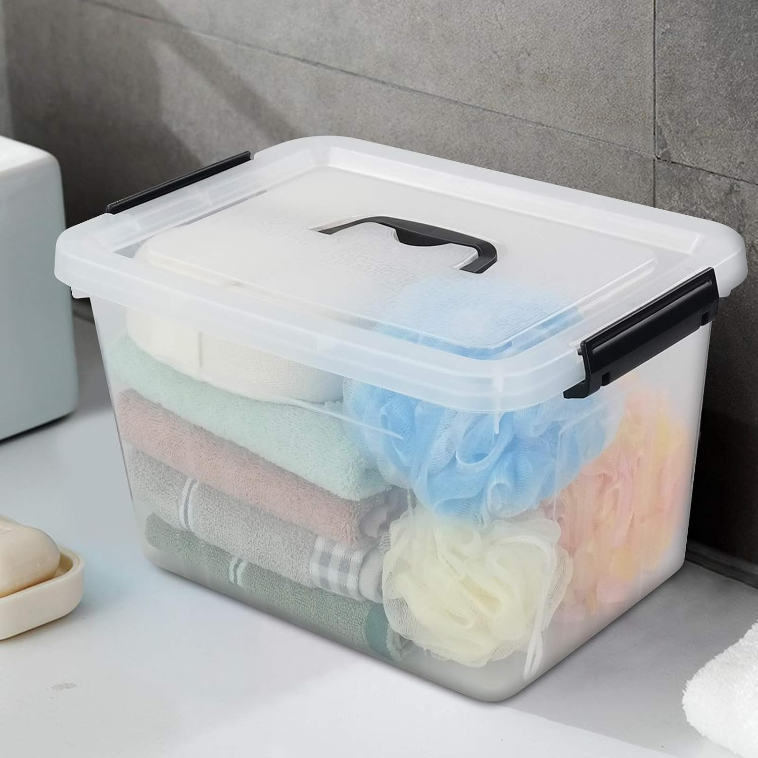 12 Quart Latching Storage Bin with Handle – Durable Plastic Organizer Box