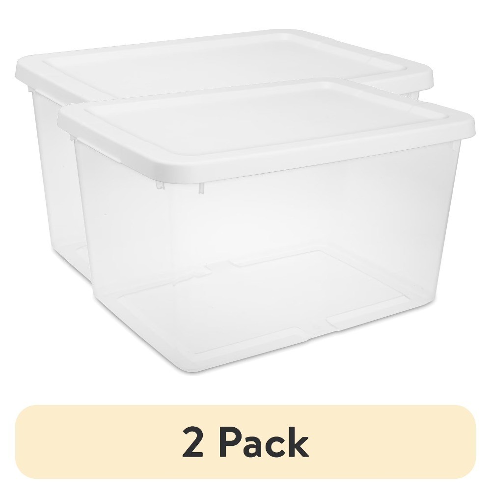 (2 pack) Small Storage Bin, 20 Quart Clear Plastic Storage Container with