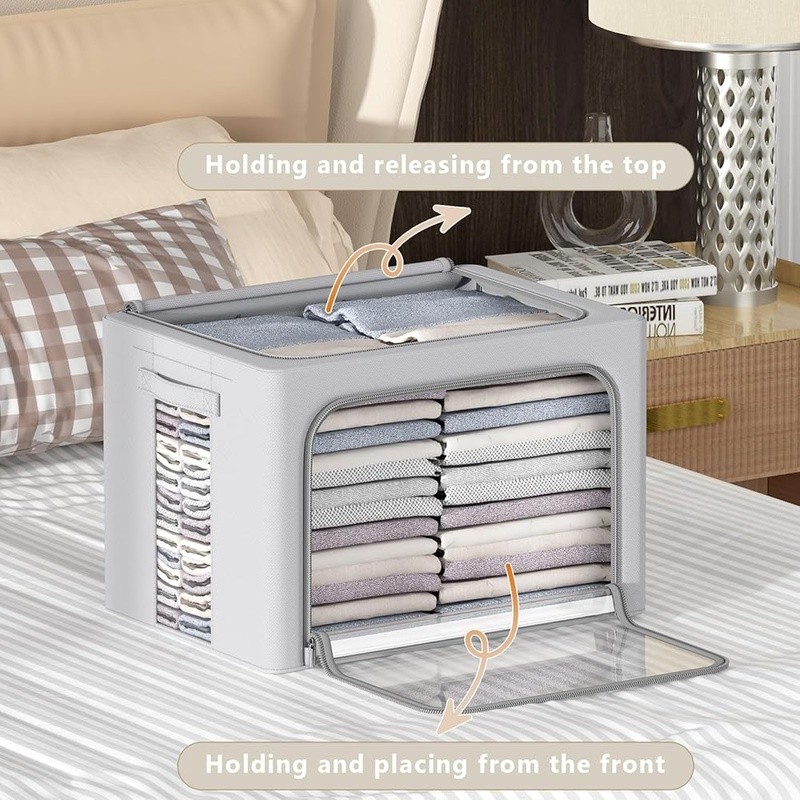 Stackable Foldable Storage Bin W/ Clear Windows Heavy Duty Zipper Organizer Box