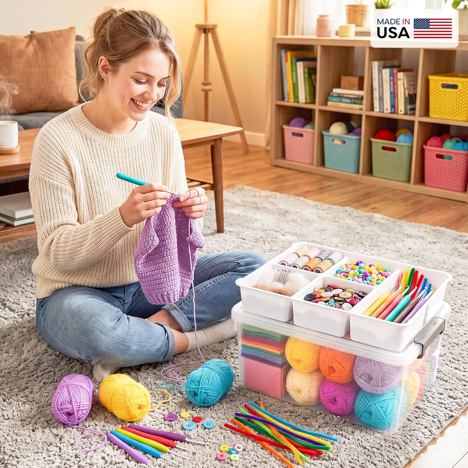 17 QT Plastic Storage Box with Removable Tray Craft Organizers and Storage Clear