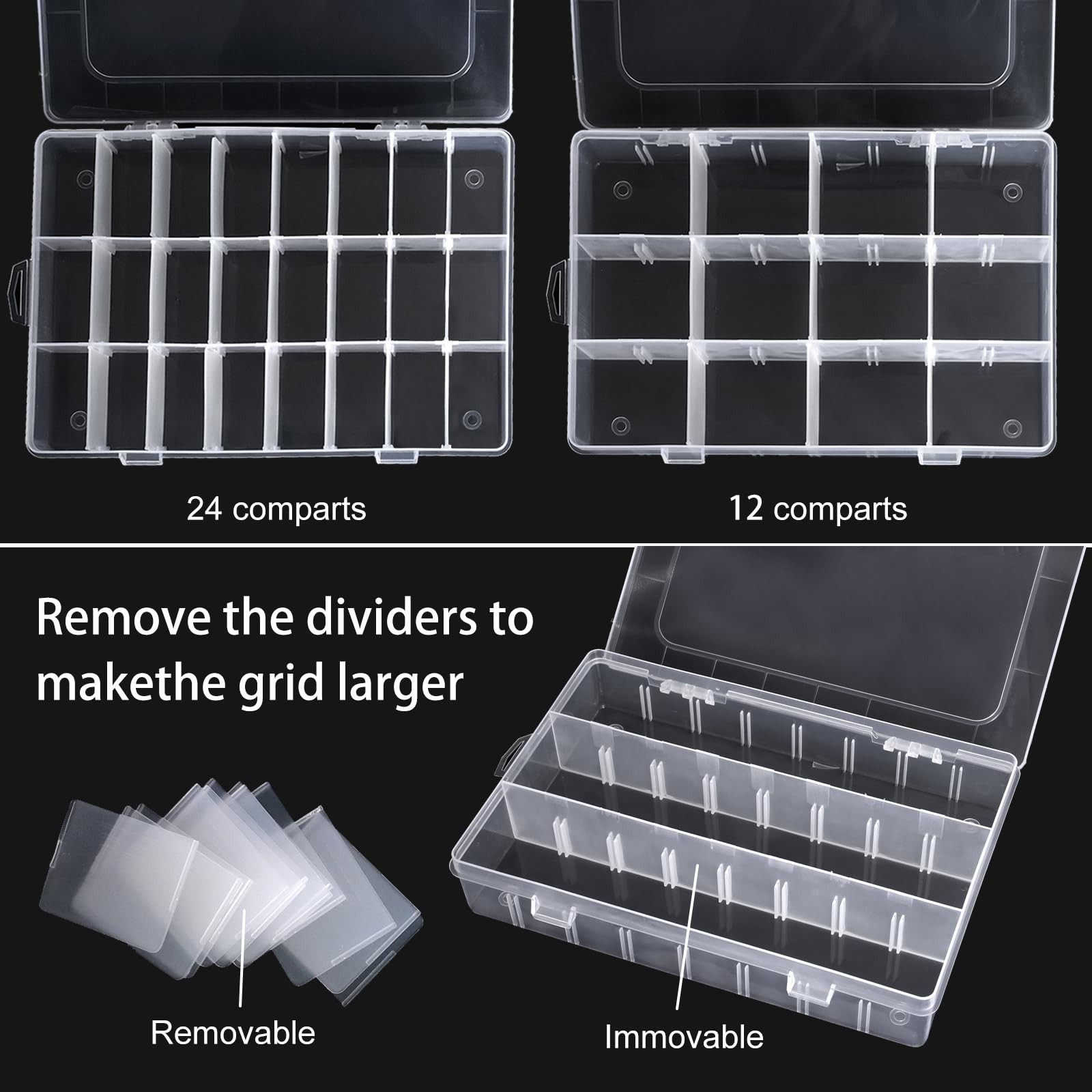 2 Pack 24 Grids Clear Plastic Organizer Box, Storage 24 Grids(2PCS),