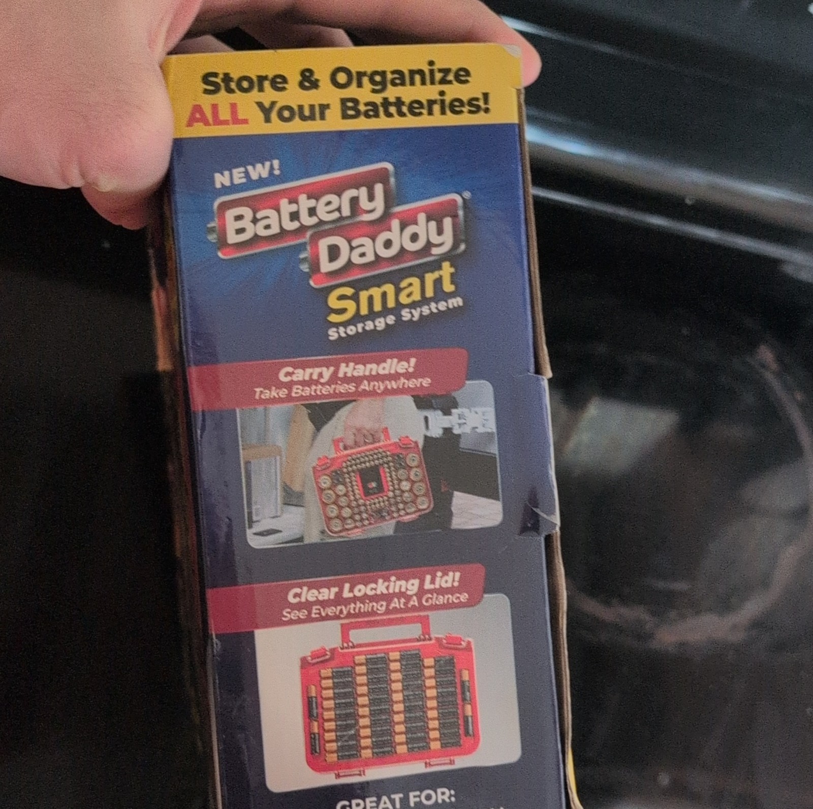 Ontel Battery Daddy Smart 150 Battery Storage Box Double-Sided Built-In Tester