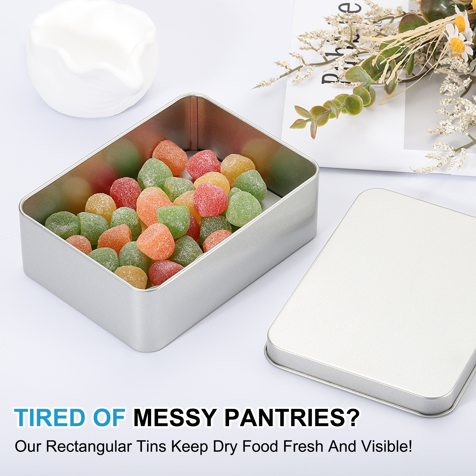 2Pcs 4.3 x 2.9 x 1.2 Inch Rectangular Storage Tins Box with Lid