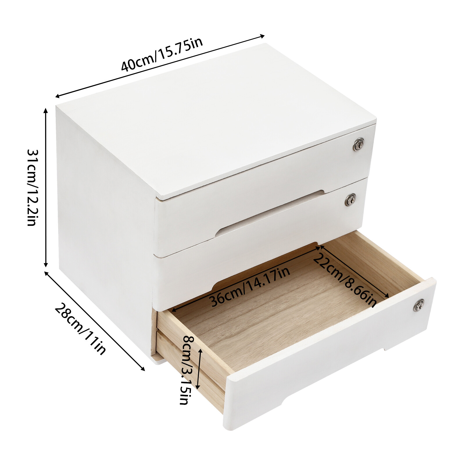 Wooden Desktop Storage Box with Lockable Drawers, Office Supplies File Organizer