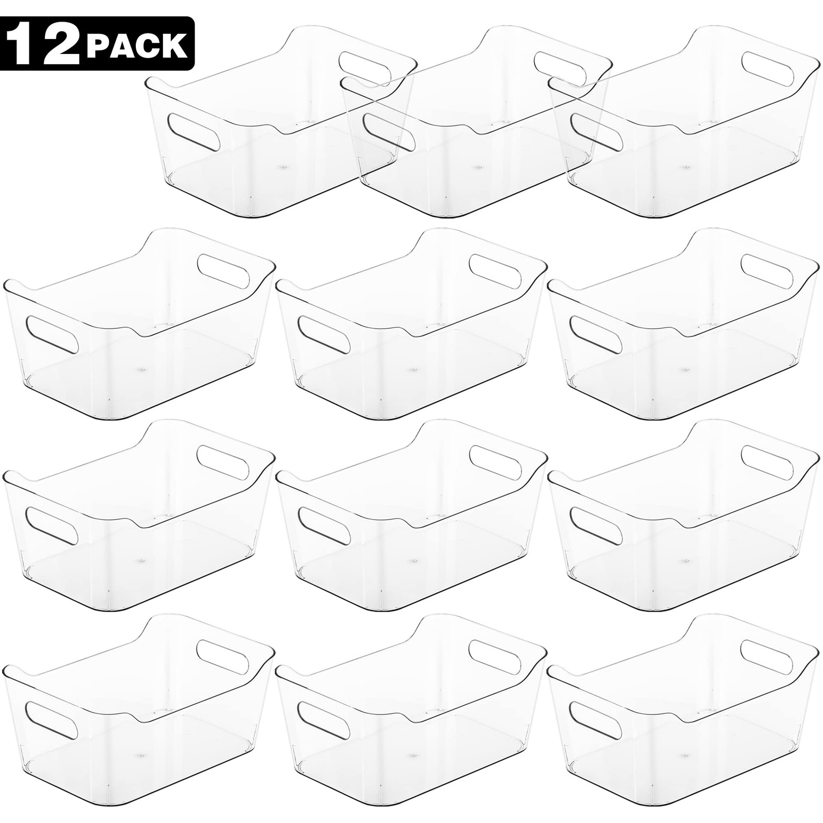 Tiawudi 12 Pack Plastic Storage Bins Clear Organizer