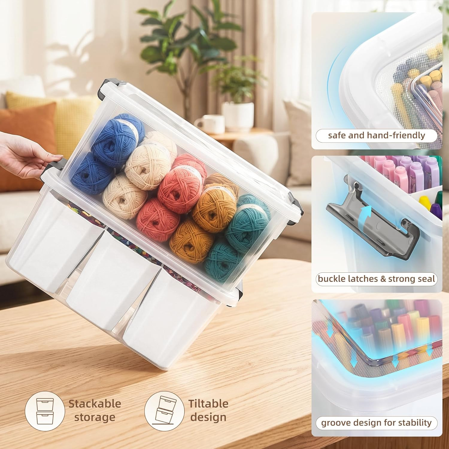 17 QT Plastic Storage Bins Clear Storage Box with Lids Multipurpose Stackable St