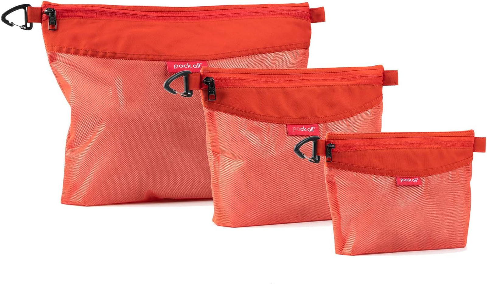 Water-Resistant Mesh Zipper Pouch Set, Travel Organizer, Orange, Multiple Sizes