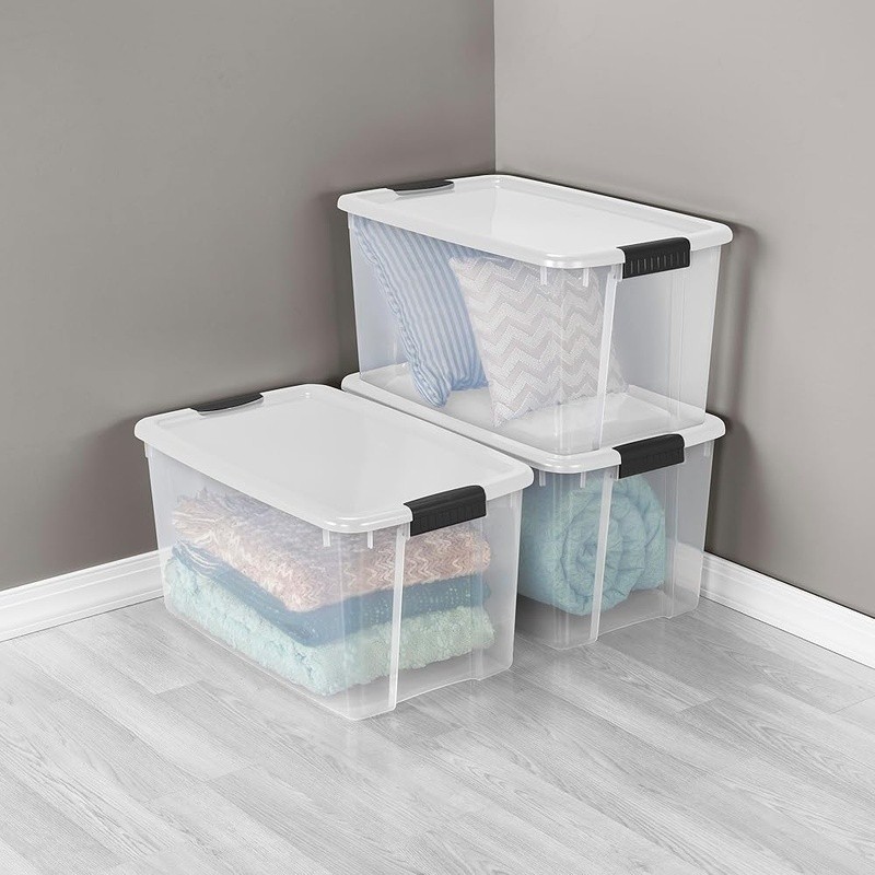 Stackable Clear Storage Boxes Heavy Duty Latches Organize Garage Closet New