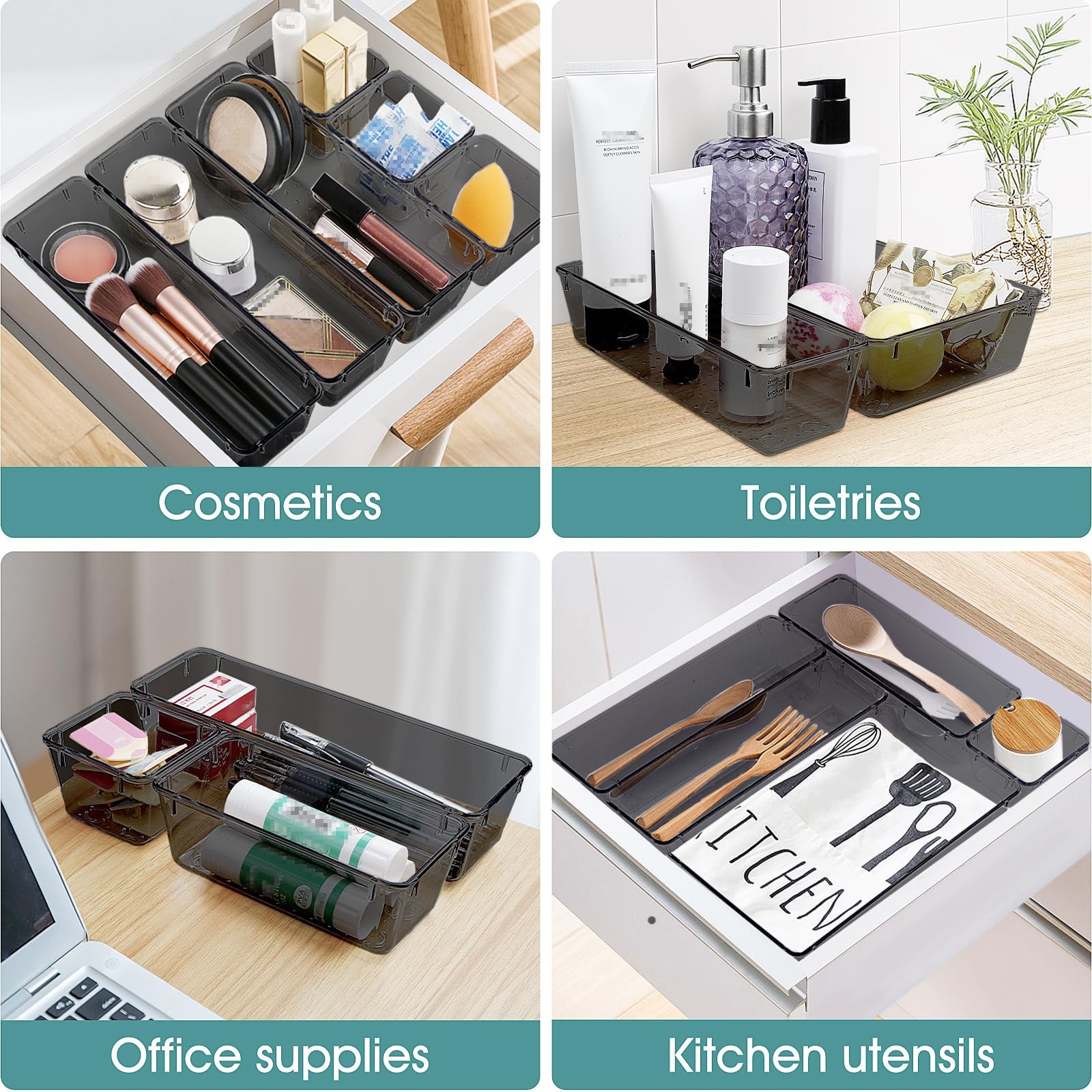 13 PCS Plastic Drawer Organizer Set, Desk Drawer Divider Organizers and Stora…