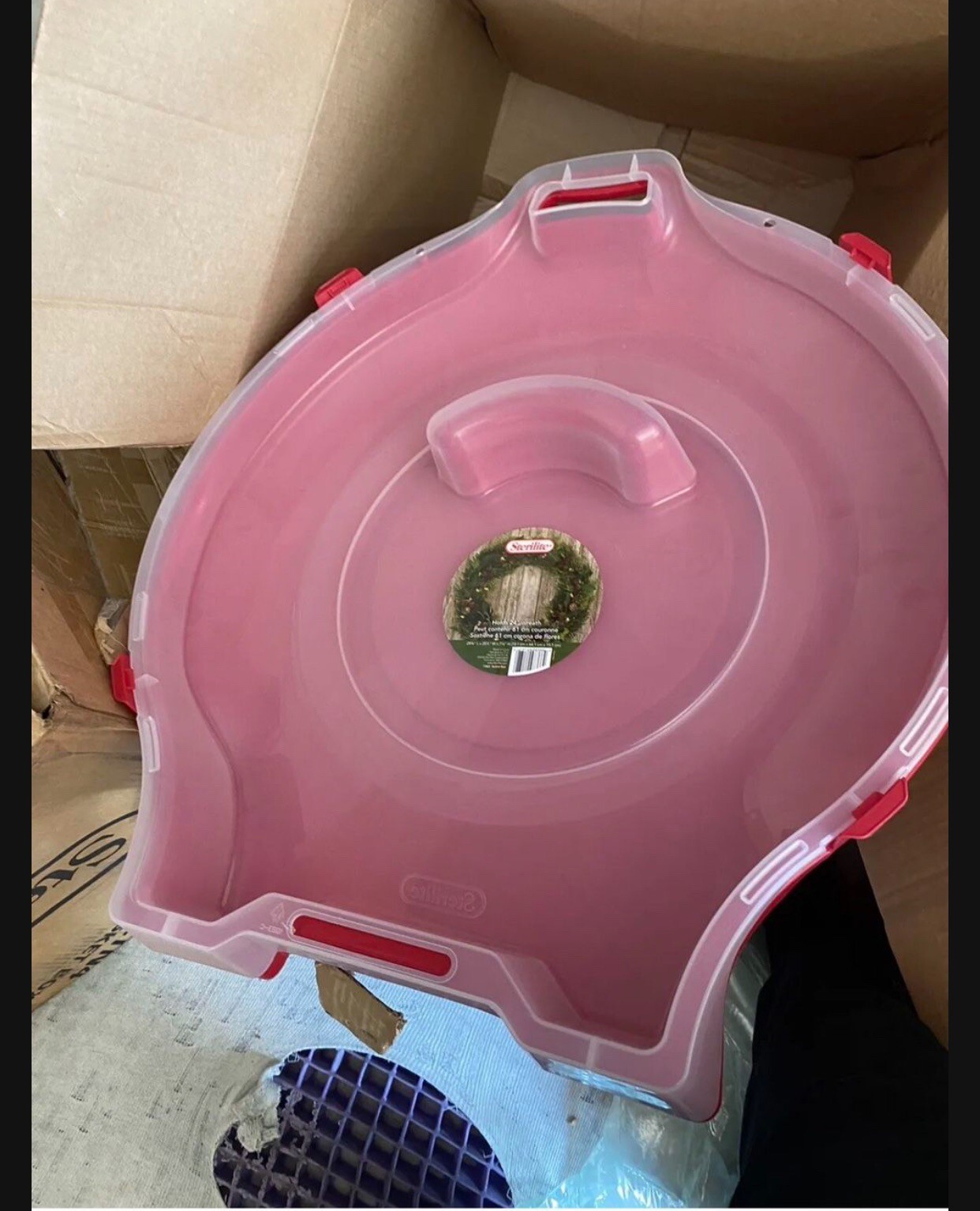 Sterilite Plastic 24” Wreath Storage Box Container with Handle Holiday Christmas