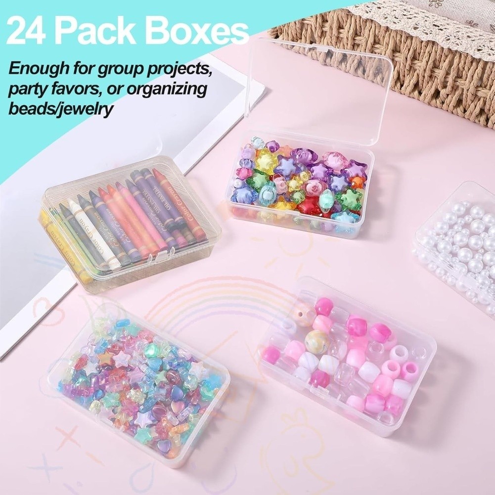 Clear Storage Boxes 24 Pack with Lids for Crayon and Small Item Organization