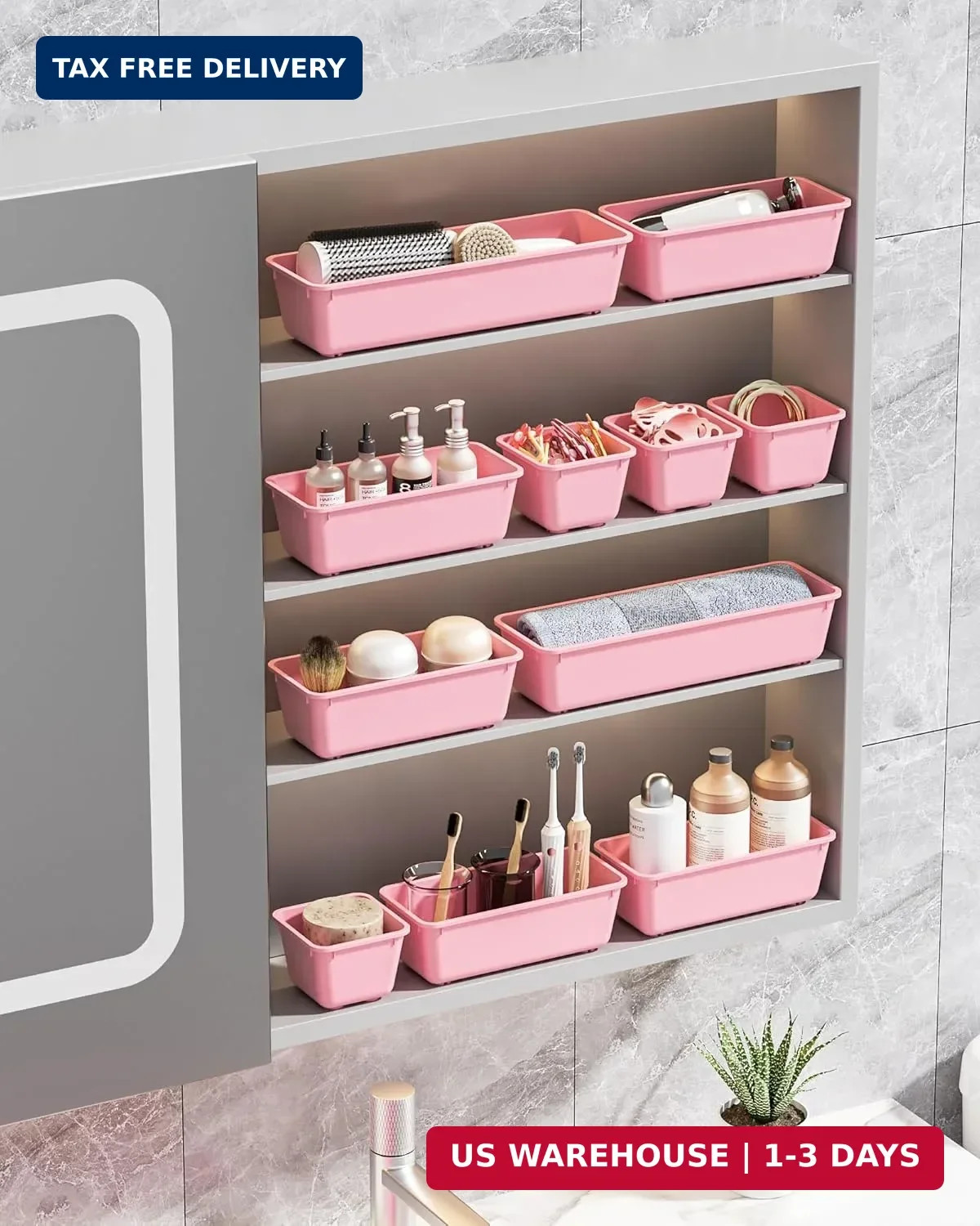 13 Pack Plastic Drawer Organizers Set, 3 Sizes Desk Drawer Organizer Tr