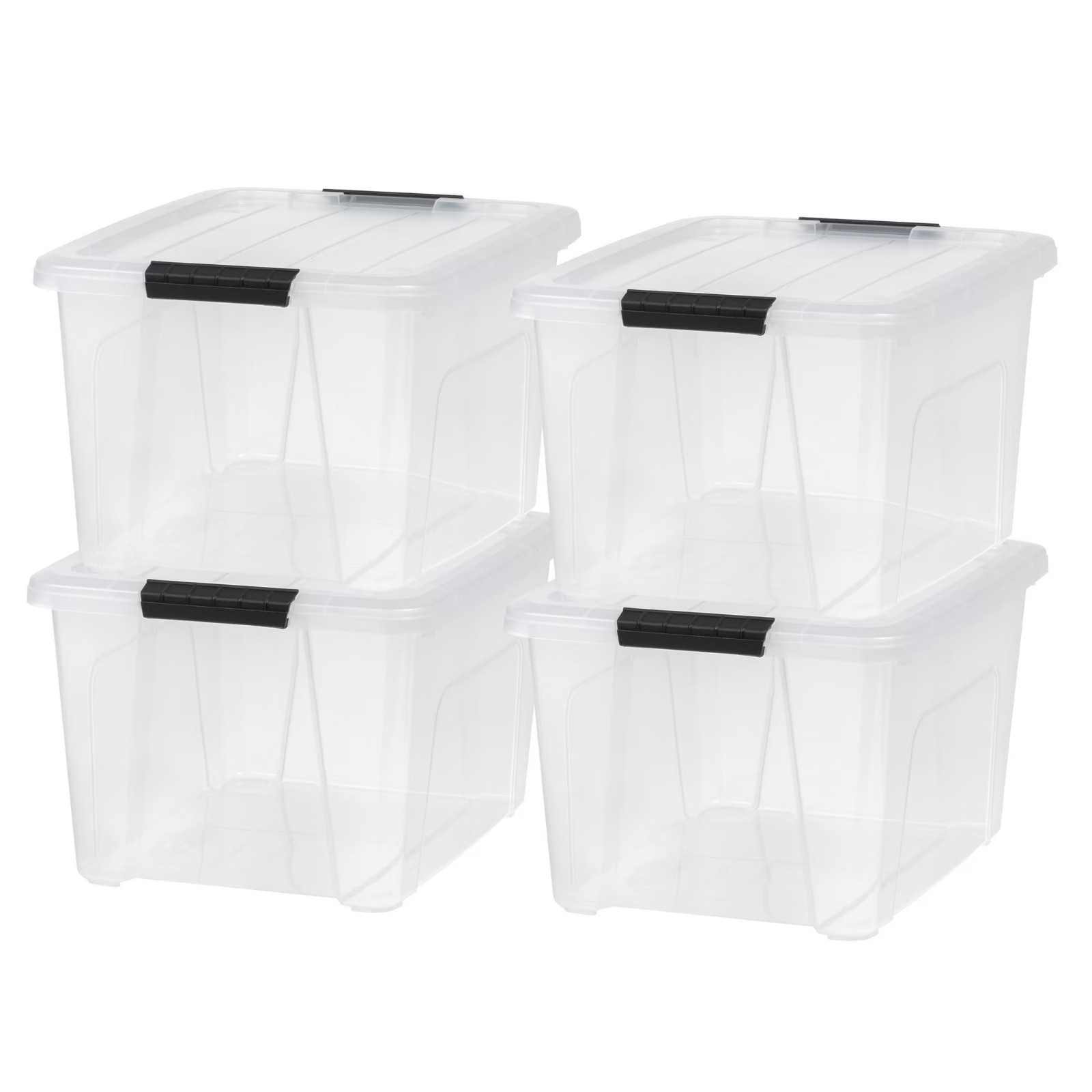 4 Pack IRIS USA 32 Qt Plastic Storage Bins Latching Lids Clear Totes New
