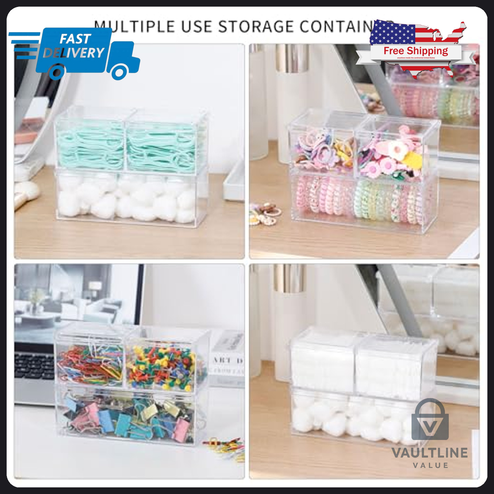 2 Pack Goxitax Clear Plastic Bathroom Canisters – Stackable Storage Containers