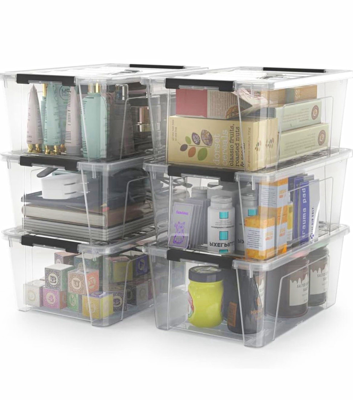 5 (FIVE) Clear Stackable Plastic Storage Containers w/ Lids, 11 x 7.7 x 4.6 in