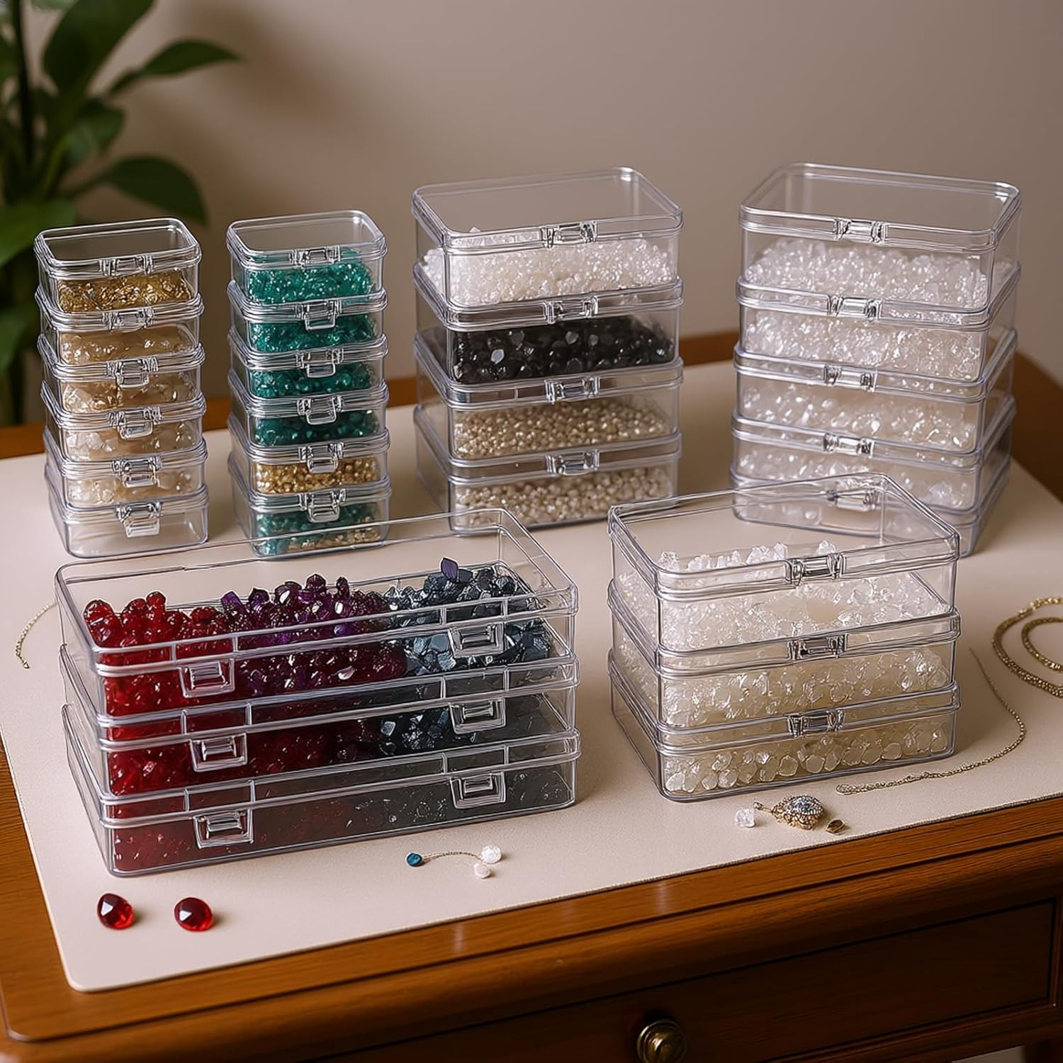 24 Pieces Mixed Sizes Rectangular Empty Mini Clear Plastic Organizer Box | Hinge