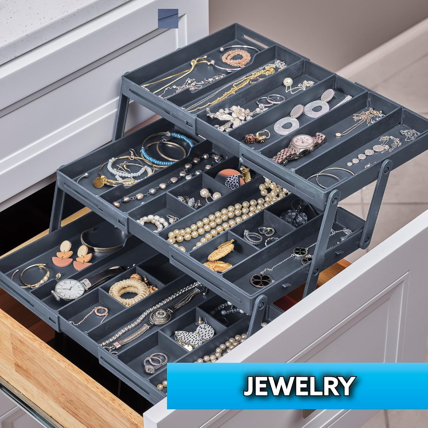 Smart Drawer Organizer Multi-Level Jewelry /Cosmetics Storage 9.5&Prime; x 7.5&Prime; x 2.75