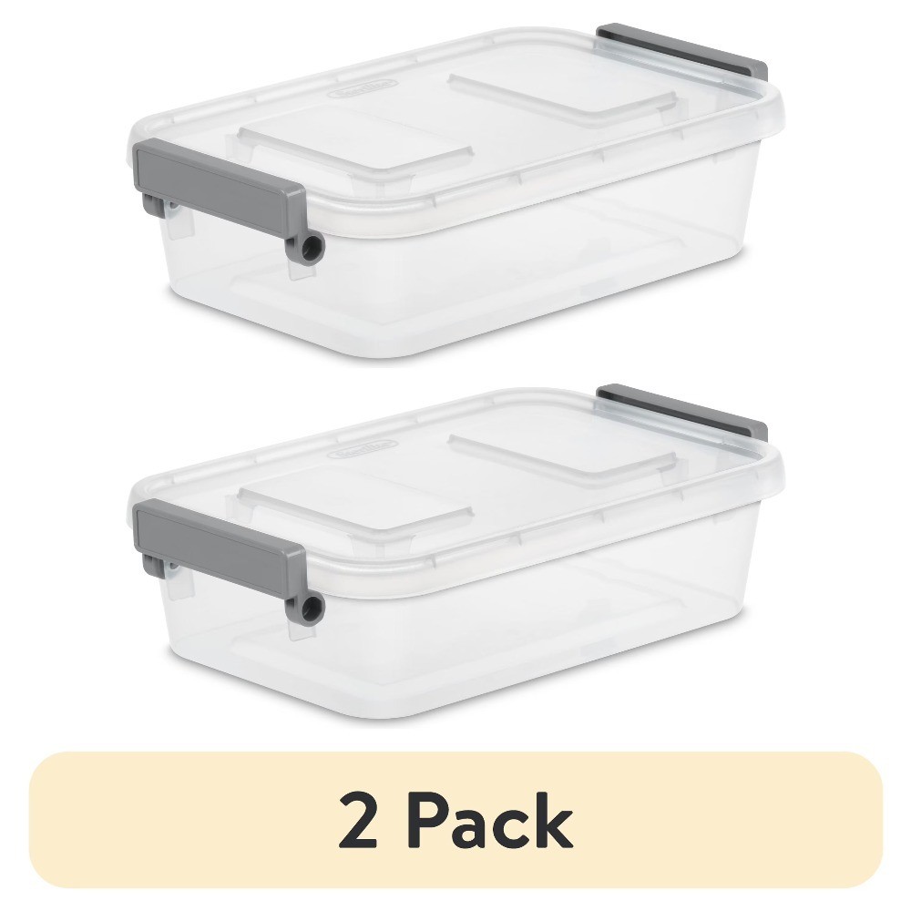 (2 pack) Modular 2.7 Quart Small Latching Storage Bin, Clear Plastic Storage