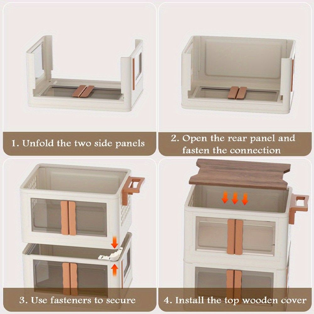 Stackable Storage Bins with Lids – Folding Storage Box with Doors and Wheel