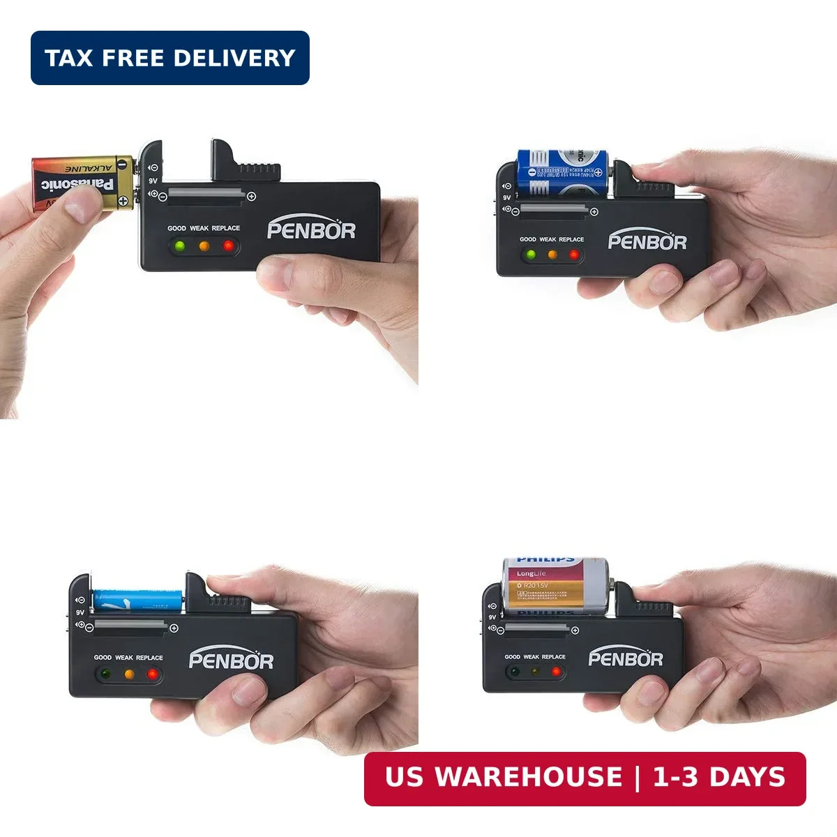 Battery Organizer Storage Case with No Lid Snap, Portable Battery Tester, Just T