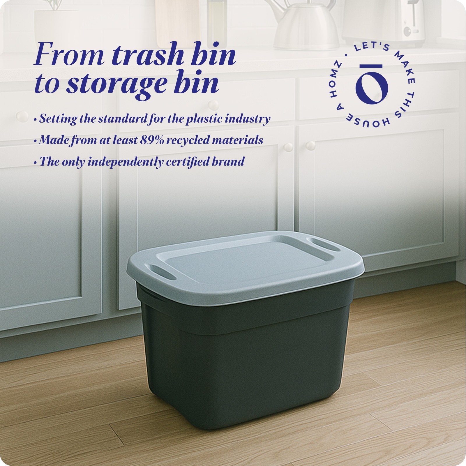 Homz 6610BKTS.10 10 Gallon Molded Plastic Storage Bin with Secure Lid (2 Pack)