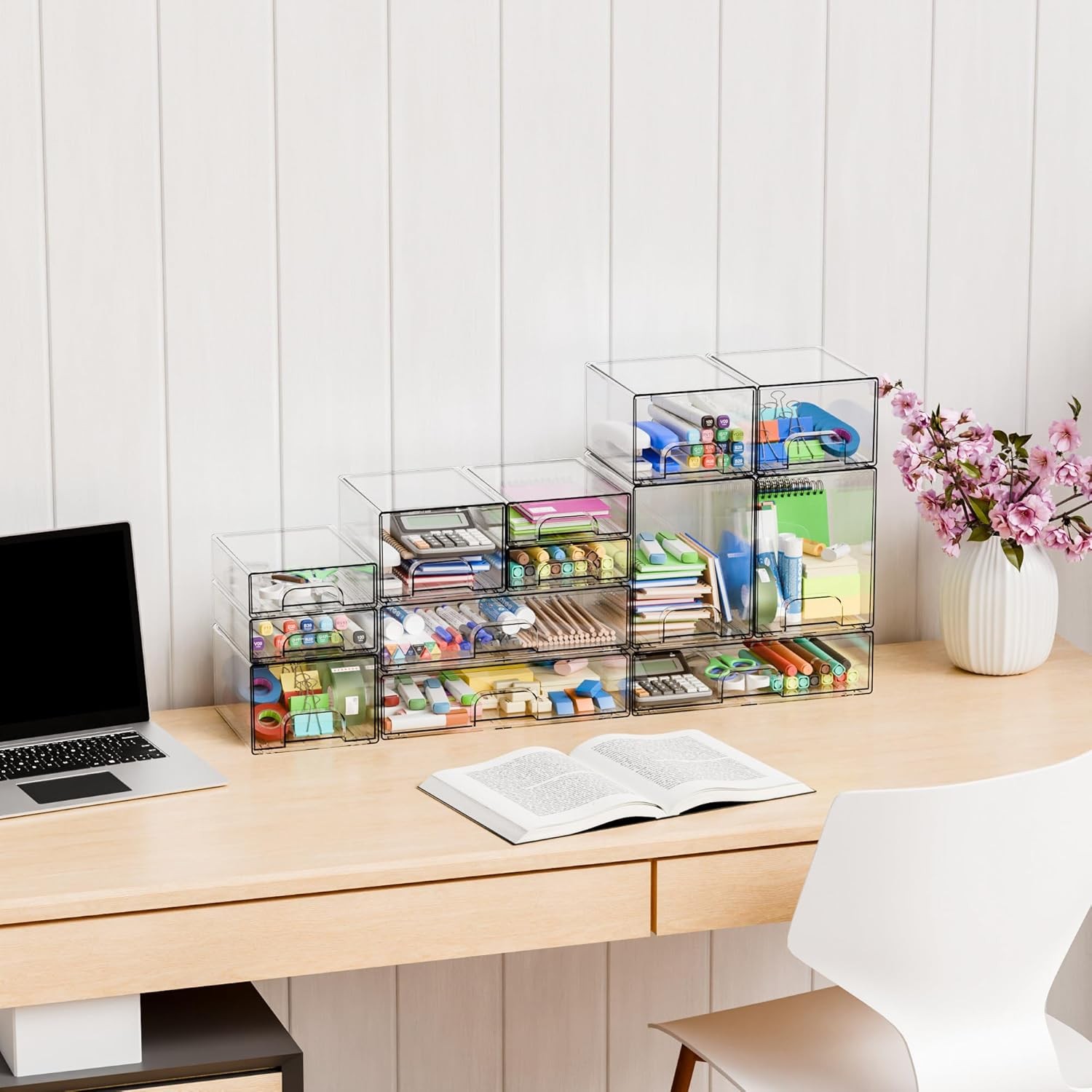 4 Pack Clear Stackable Storage Drawers 4.4 » Tall Acrylic Drawer Containers for