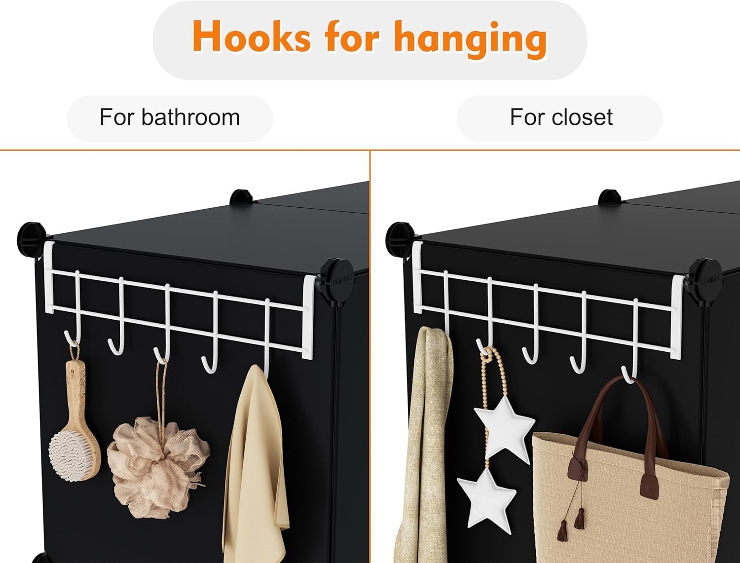 Storage Cube Organizer 6 Cube Closet Shelf Bookcase with Metal Frame Black
