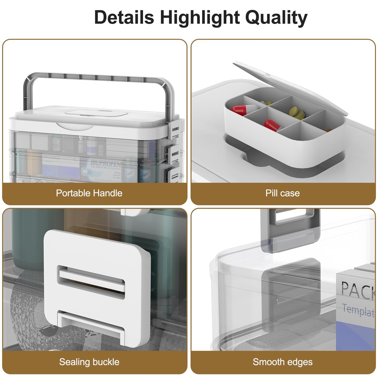 HOZKUY 4 -Tier Medicine Organizer, Portable 11.8&Prime;D x 6.5&Prime;W x 10.8&Prime;H, White