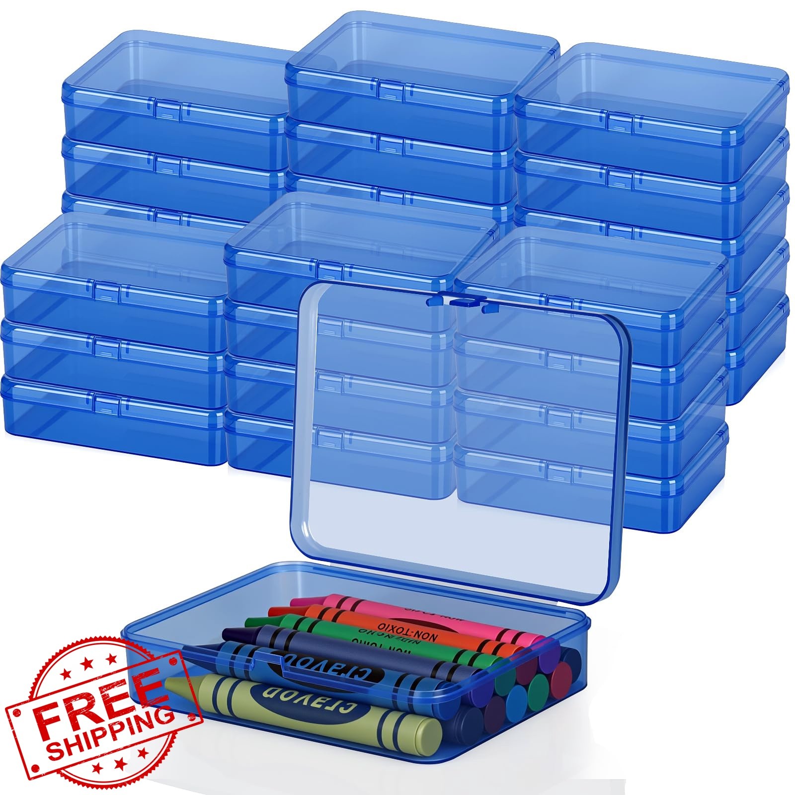 Dcocdeely 25 Pcs Dark Blue Plastic Crayon Box Storage Container