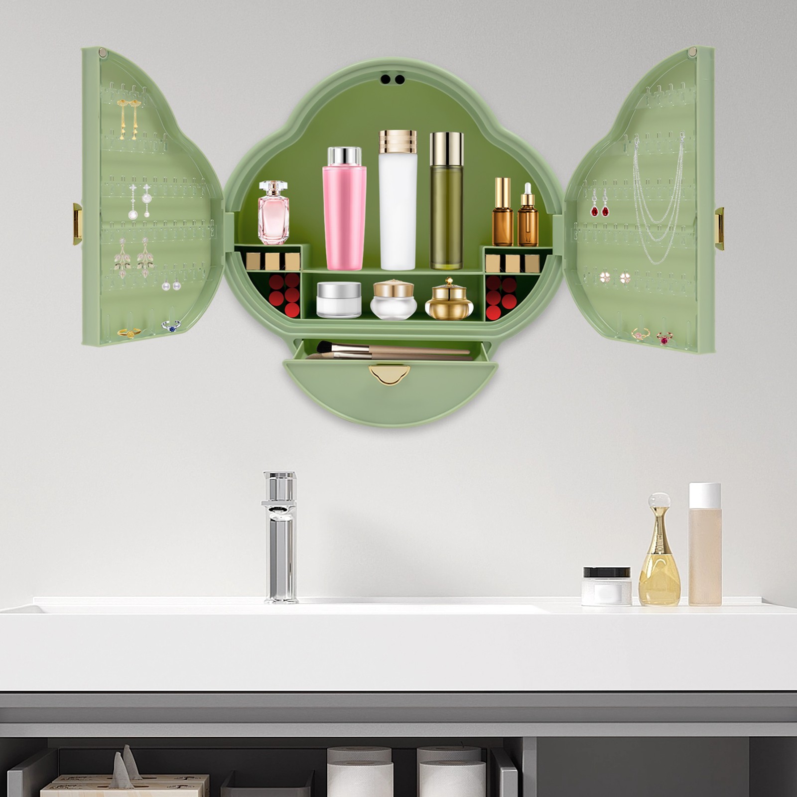 Bathroom Cosmetic Organizer, New-Chinese Style Cosmetics Jewelry Organizer
