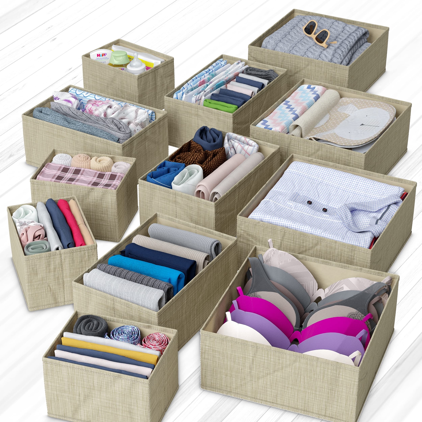 Drawer Organizer Clothes Set Of 12 Beige Dresser Organizer For Nursery Bedroom C