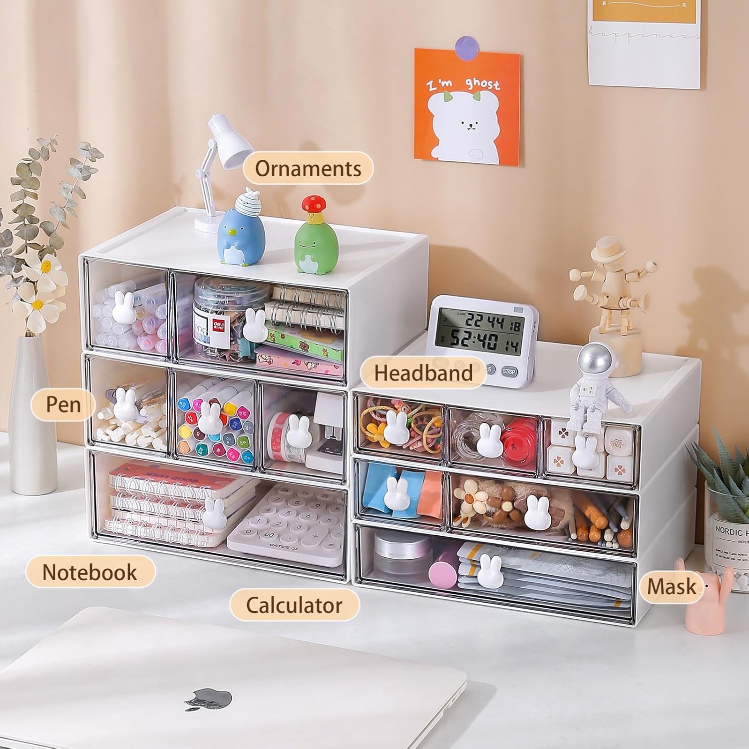 Plastic Desk Organizer with Drawers,Desktop Organizer Drawers Storage,3 Tier