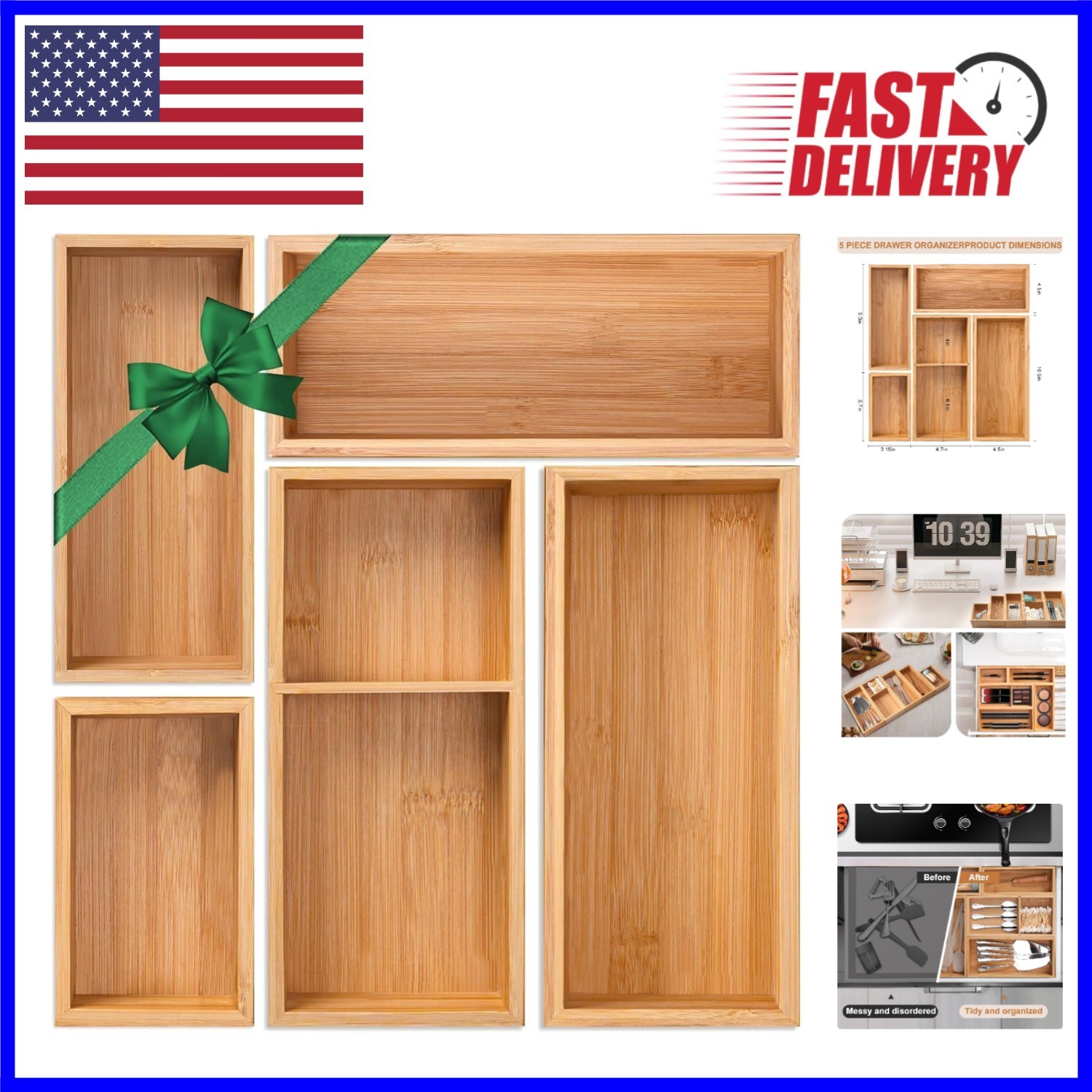 Chic Bamboo Drawer Organizer Set – 5 Stylish Dividers for a Clutter-Free Home