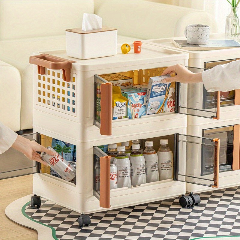 Stackable Storage Bins with Lids – Folding Storage Box with Doors and Wheel