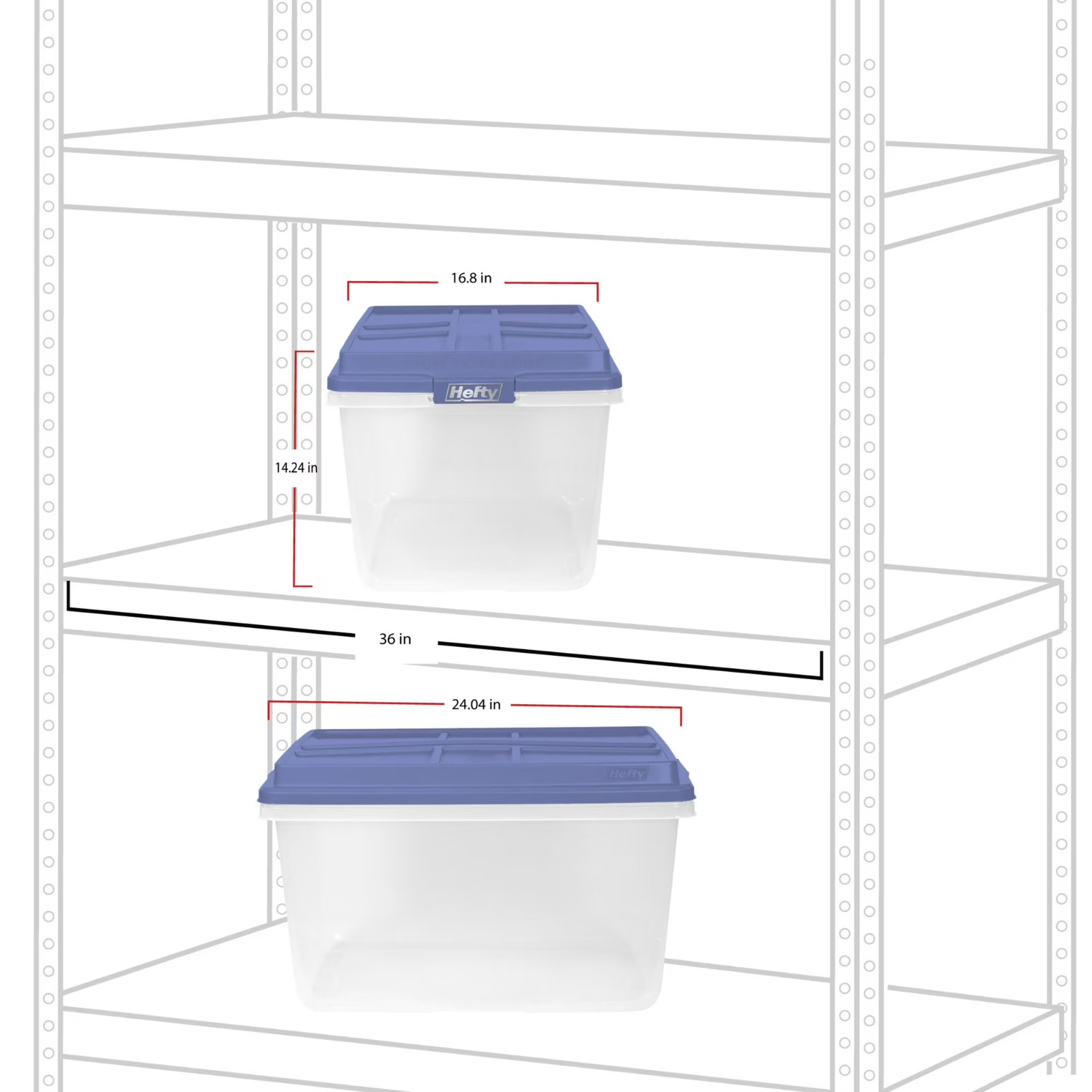 6 Pack, Hefty 72 Qt. Clear Plastic Storage Bin with Blue HI-RISE Lid, Stackable
