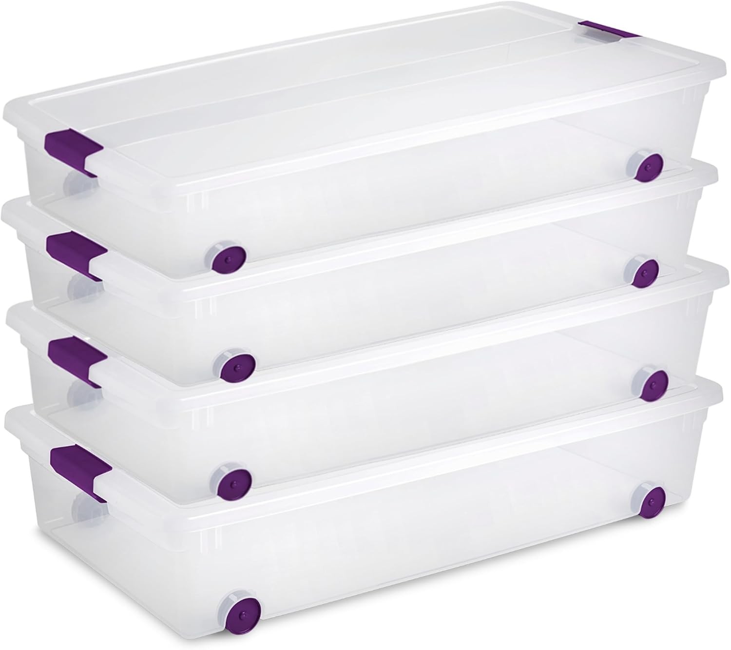 4-Pack 60 Quart ClearView Latch Box Wheeled Organizer Bins W/ Latching Lids