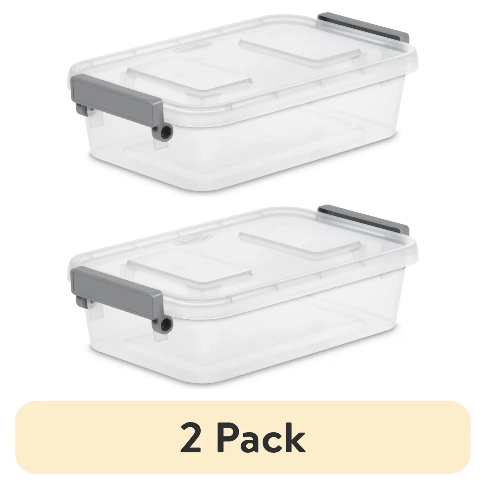 2 Pack Sterilite 2.7 Qt Modular Locking Storage Box Clear Gray Container
