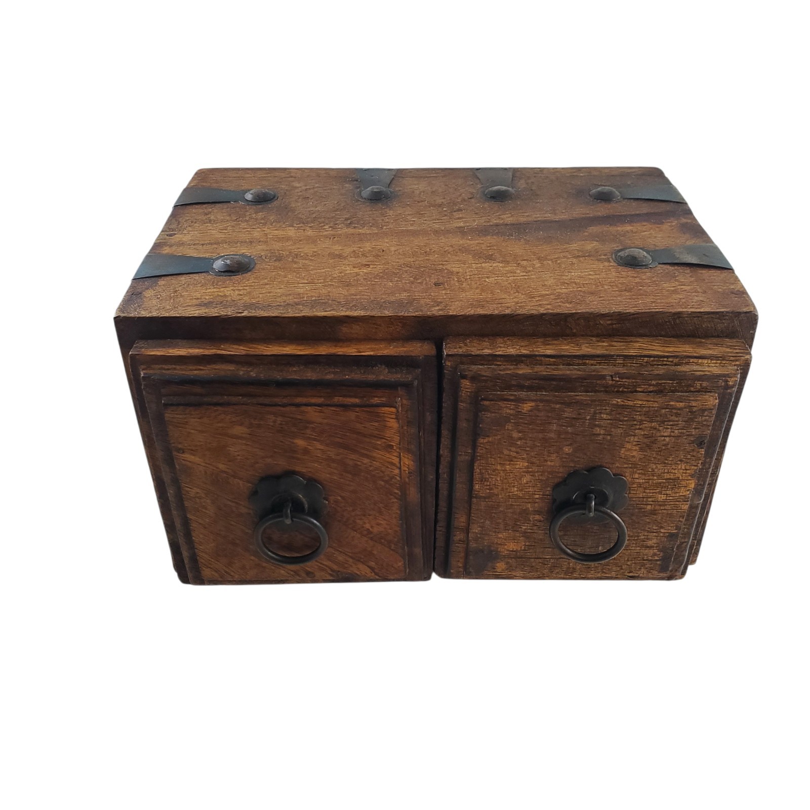 Vintage Wood Apothecary Tea Spice Box Carved Boho Jewelry Box Drawers Handmade