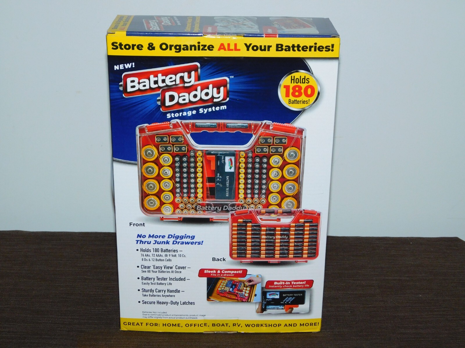BATTERY DADDY STORAGE SYSTEM w/ TESTER DOUBLE SIDED HOLDS 180 BATTERIES NEW