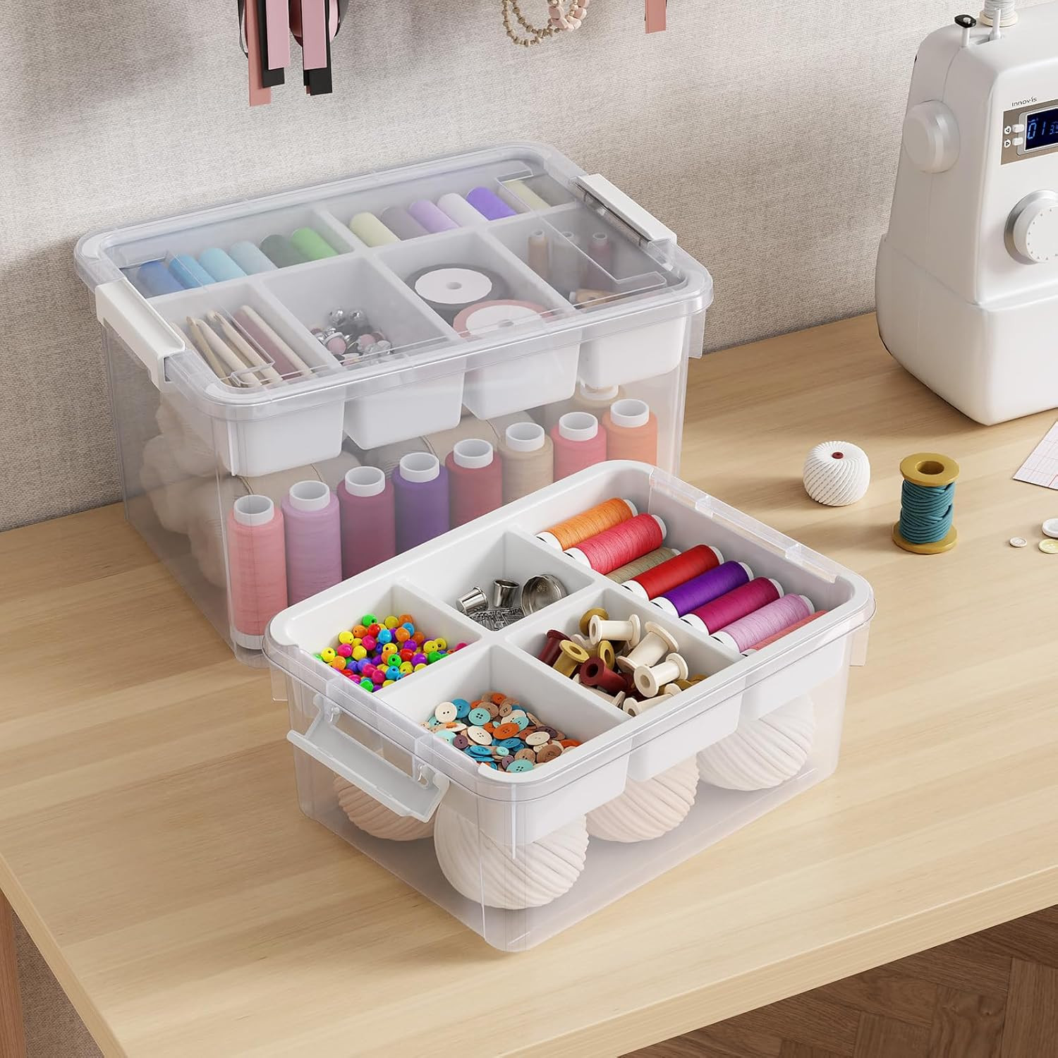 40Qt Stackable Storage Bin with Lid Tray Craft Box Organizer, 1Pack,Wh | Clear P