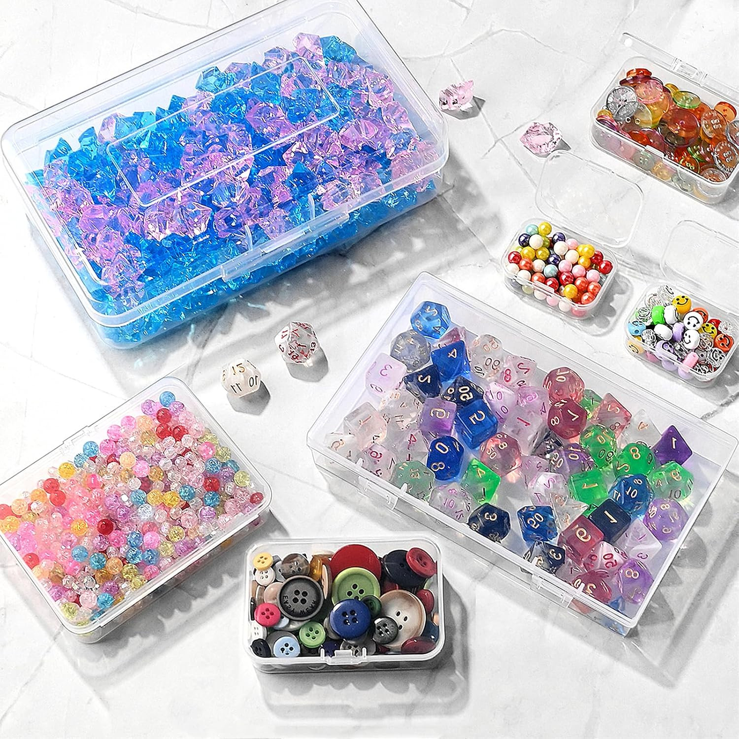 28 Pack Mixed Sizes Rectangular Mini Plastic Containers Clear Plastic Storage Bo