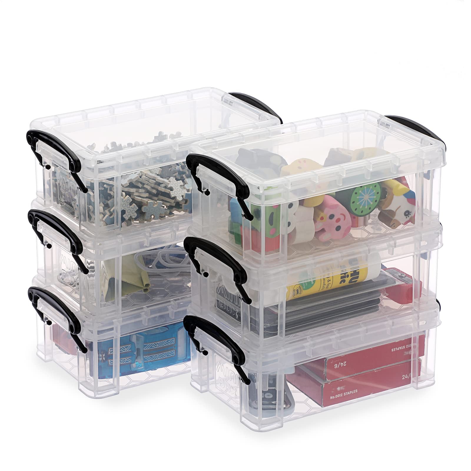 6 Pack Small Clear Plastic Storage with Lid Mini Sewing Organizer with Black …