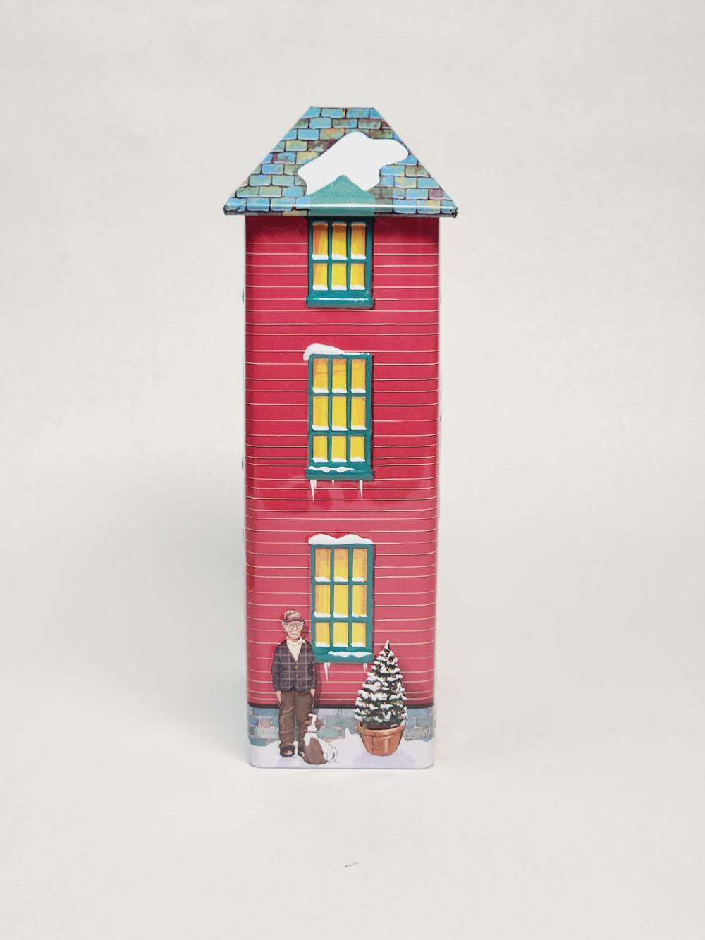 Happy London Christmas Village House Tin Box – ~9 in, Multicolor