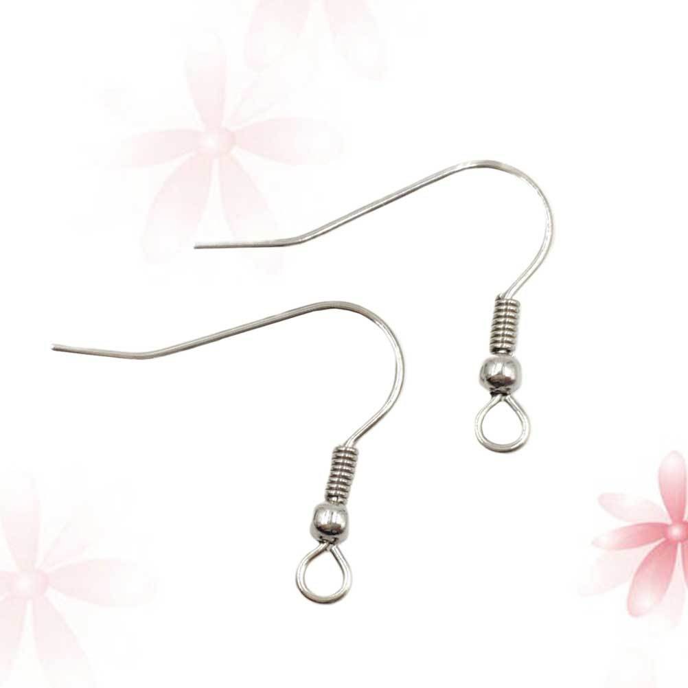 100 Pcs 0.7 Mm Titanium Steel Earring Hook Spring Bead Earing Hook Silver