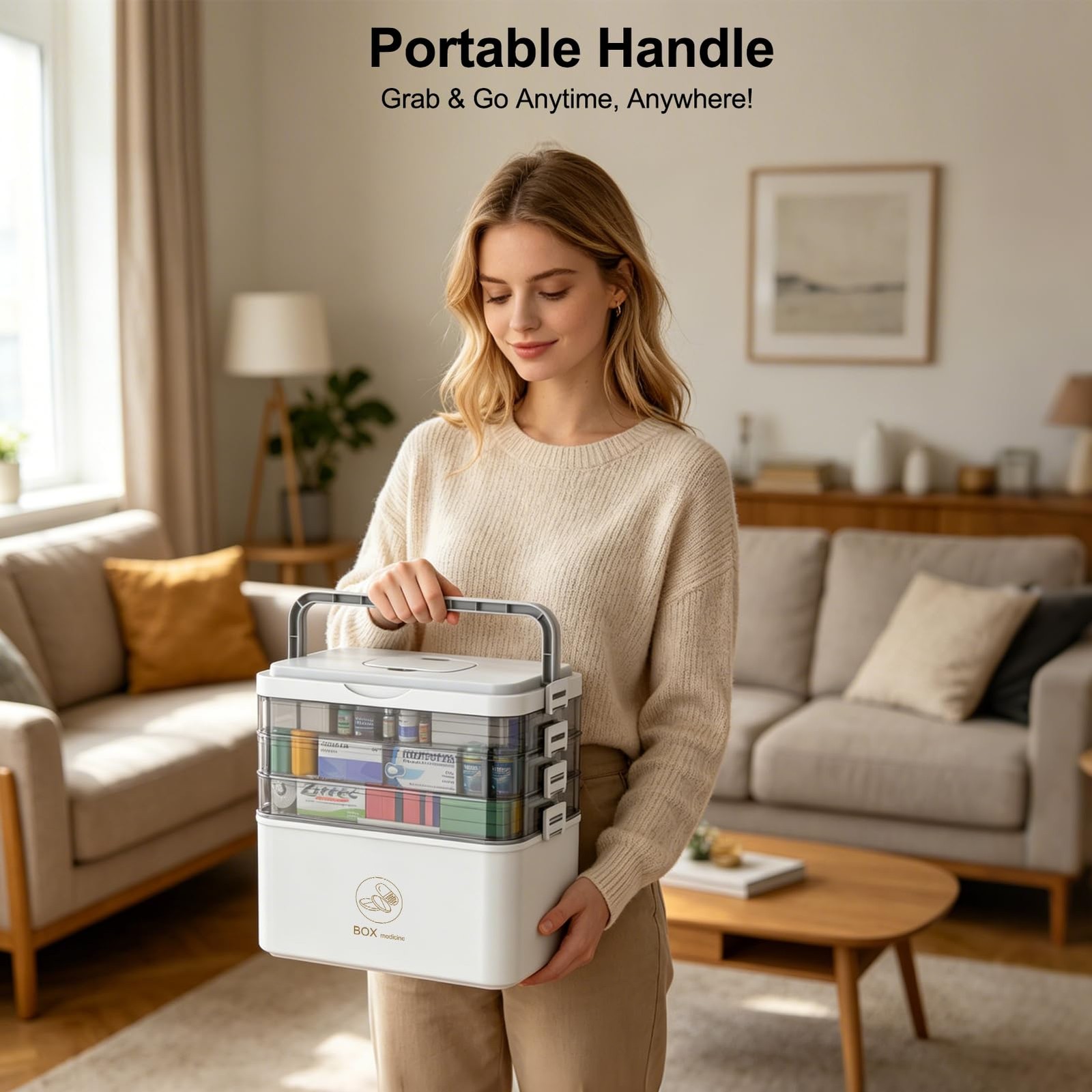 HOZKUY 4 -Tier Medicine Organizer, Portable 11.8&Prime;D x 6.5&Prime;W x 10.8&Prime;H, White