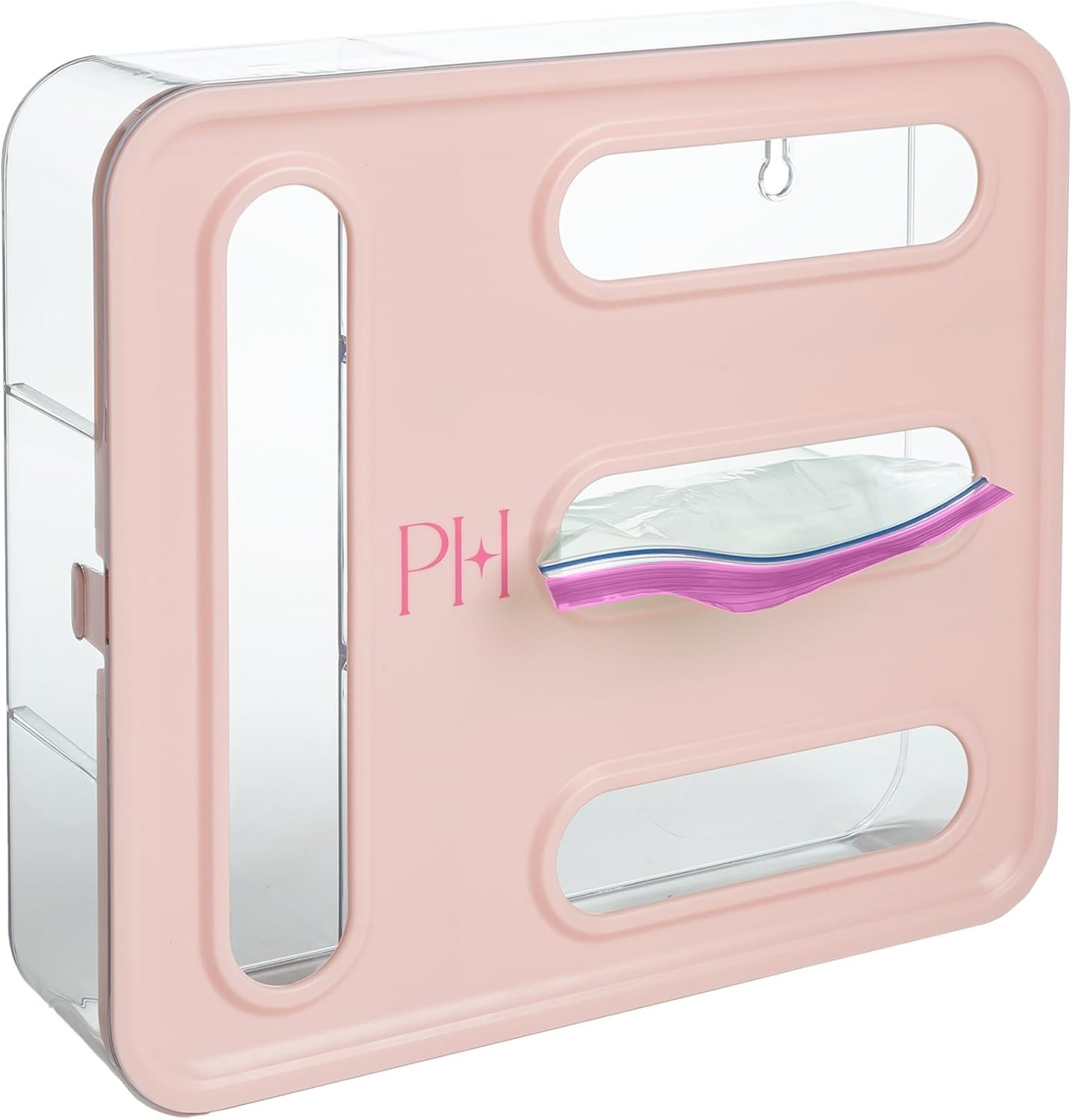 4-Slot Storage Bag Organizer Multipurpose Kitchen Drawer or Wall-Mount, Pink
