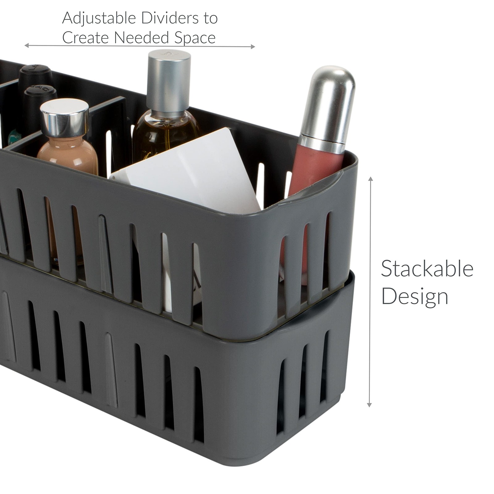 4 Compartment Stackable Bin with Adjustable Dividers | Drawer Organizer | Sto…