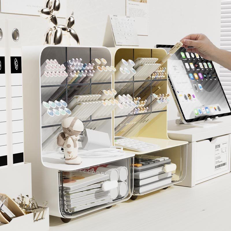 Multi-Compartment Desktop Organizer ABS Plastic for Cosmetics & Office Supplies
