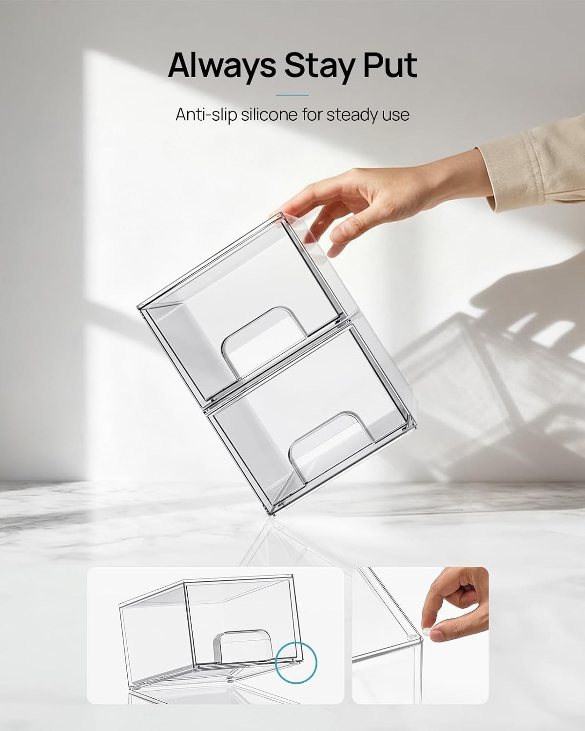 4 Pack Clear Acrylic Stackable Drawers – Stylish Makeup & Home Organizer