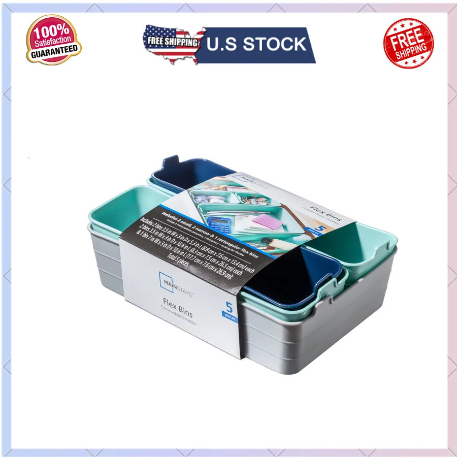 Mainstays Flexible Drawer Storage Organizers 30 Piece Set Navy Teal Gray 6 Packs
